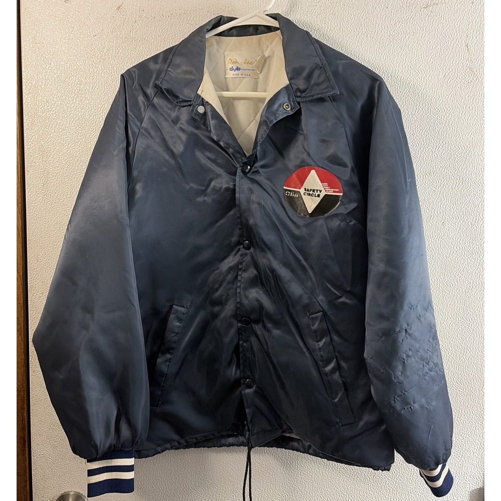 Don Jac Olin Safety Circle Men's Large Jacket Satin Blue Snaps Vintage